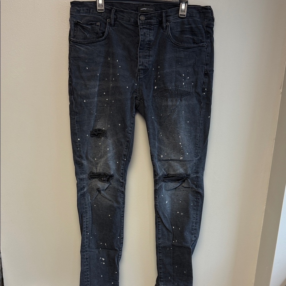 Purple Brand P001 Paint Splatter Distressed Skinny Jeans 36